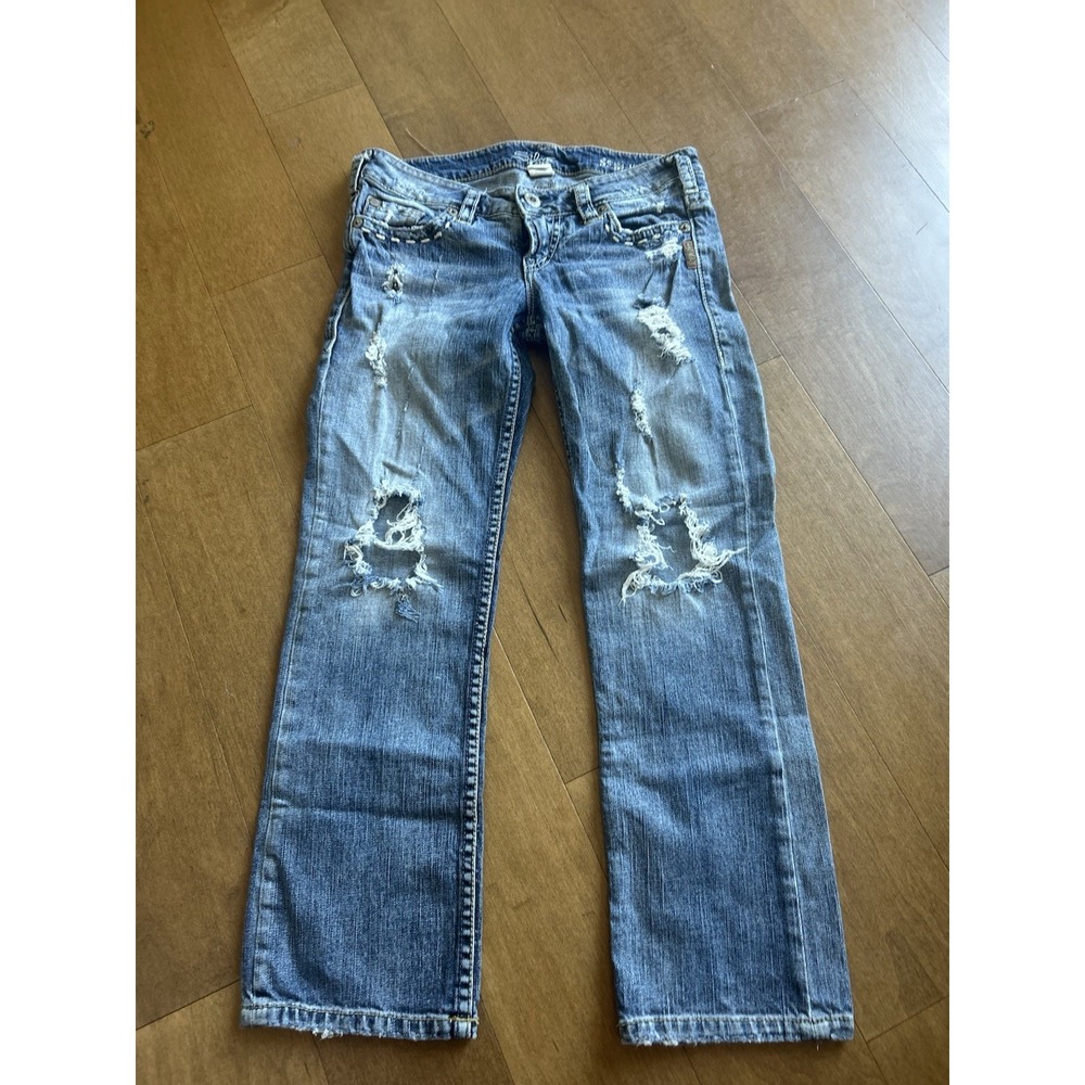 Vintage Y2K Silver Jeans Size 26 Low Rise Distressed Denim